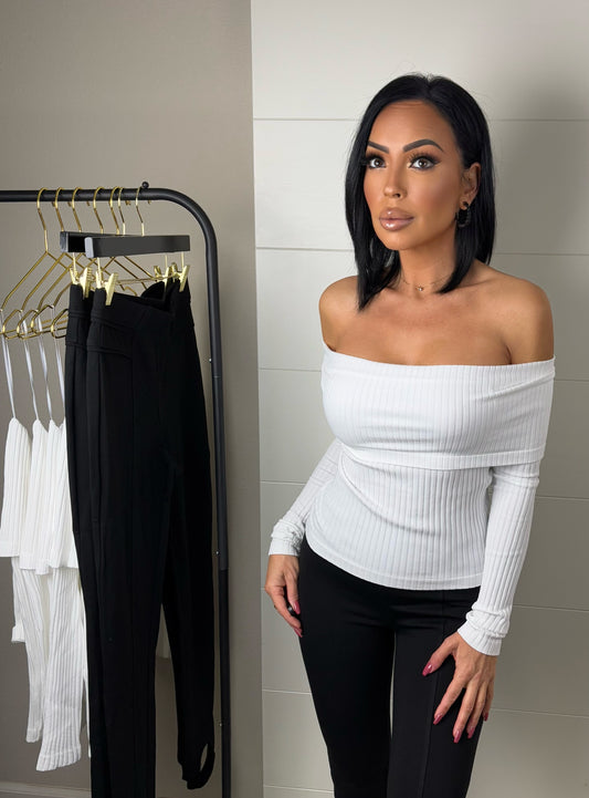 AMELIE RIBBED OFF THE SHOULDER TOP (WHITE)
