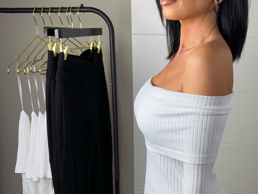 AMELIE RIBBED OFF THE SHOULDER TOP (WHITE)