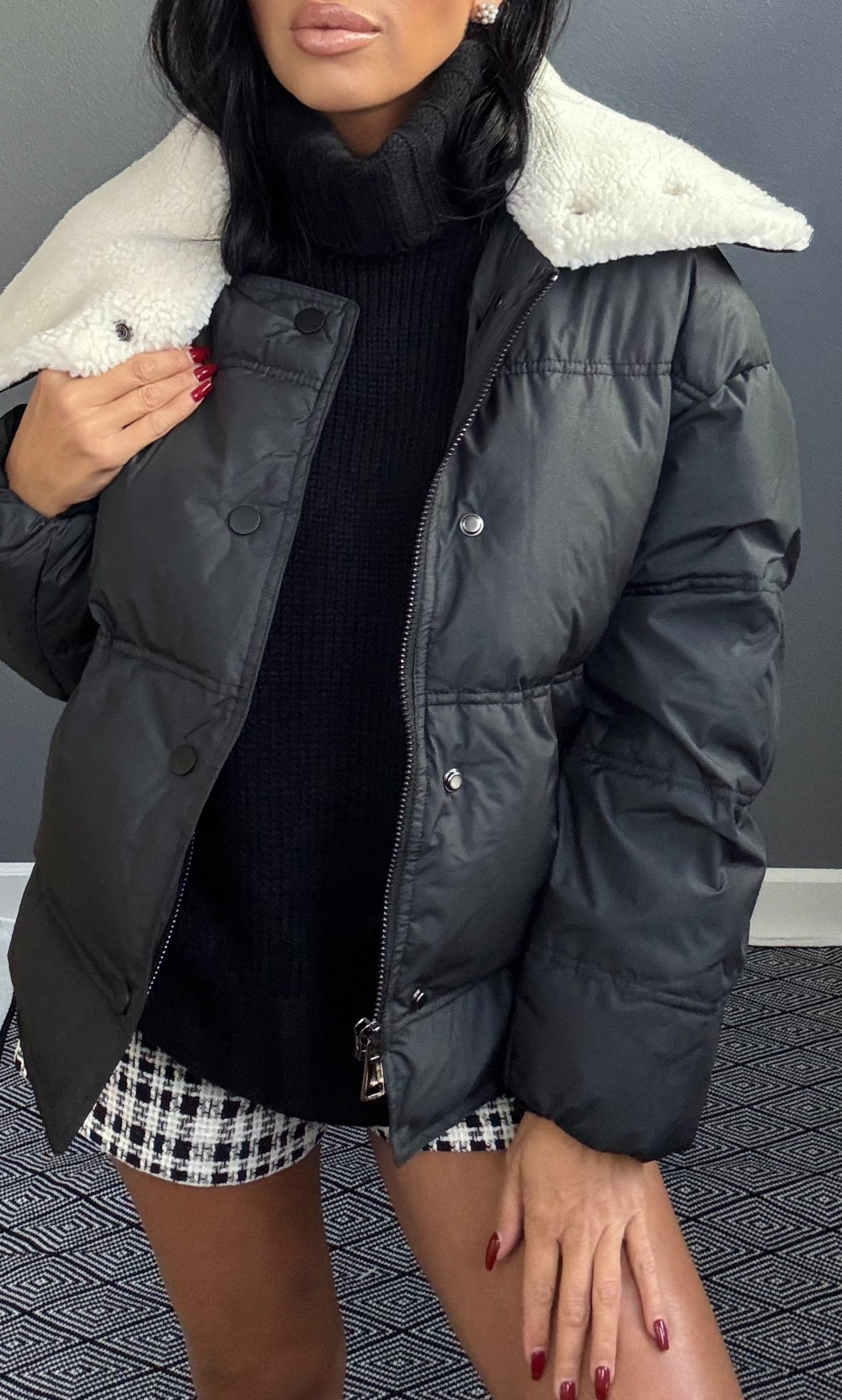 MONICA FAUX FUR PUFFER COAT (BLACK)