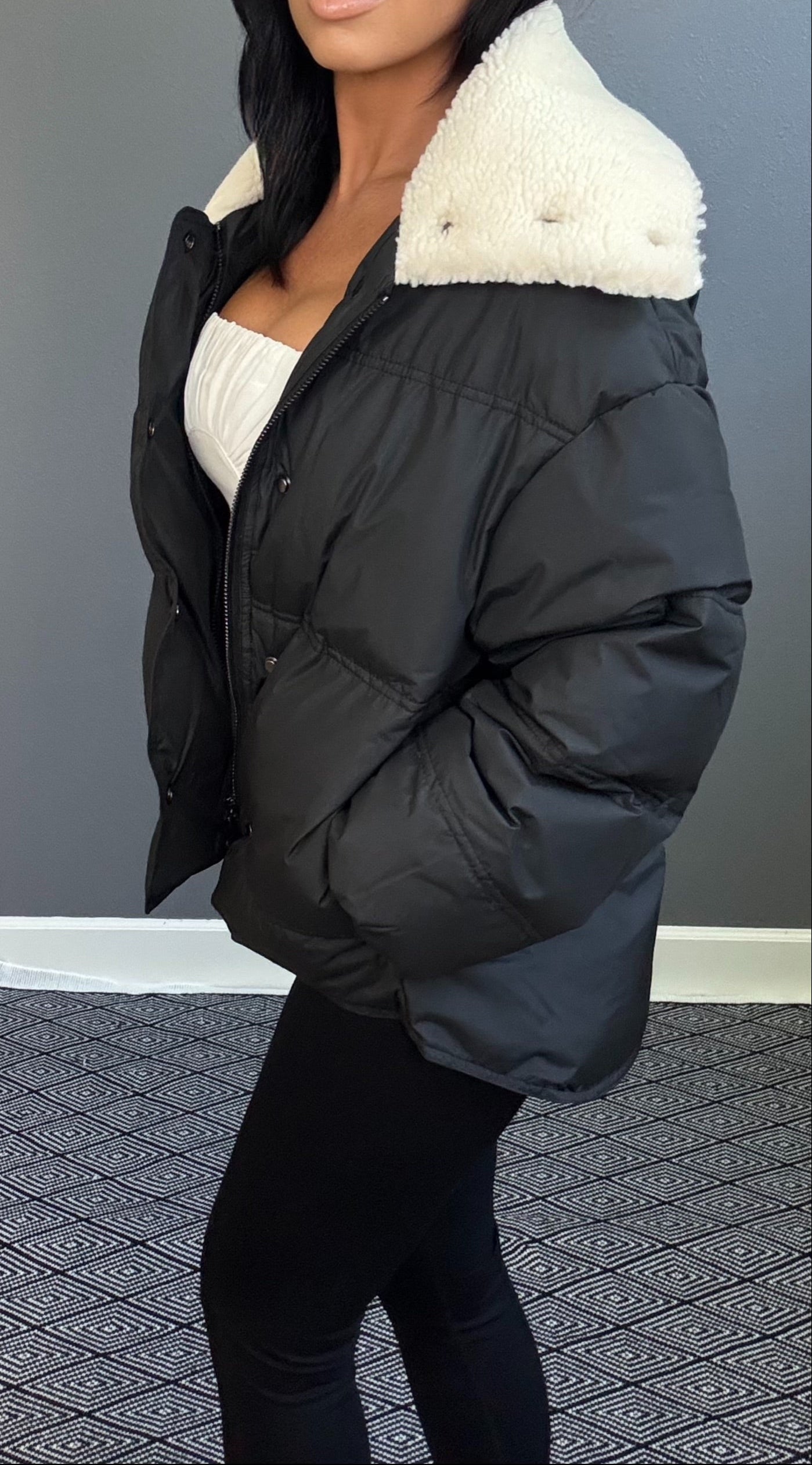 MONICA FAUX FUR PUFFER COAT (BLACK)