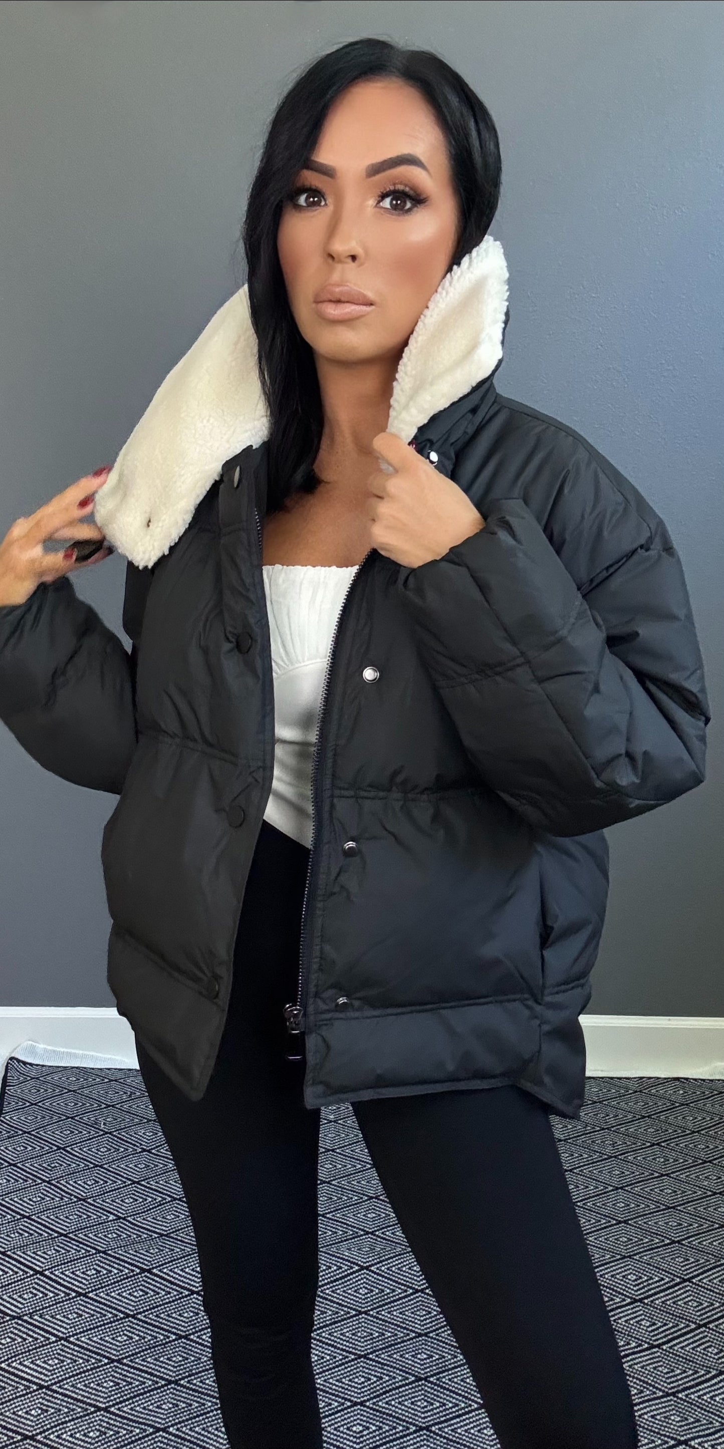 MONICA FAUX FUR PUFFER COAT (BLACK)