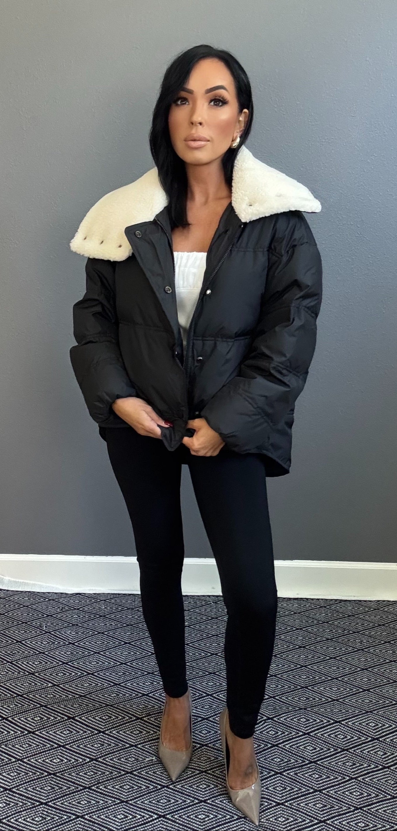 MONICA FAUX FUR PUFFER COAT (BLACK)