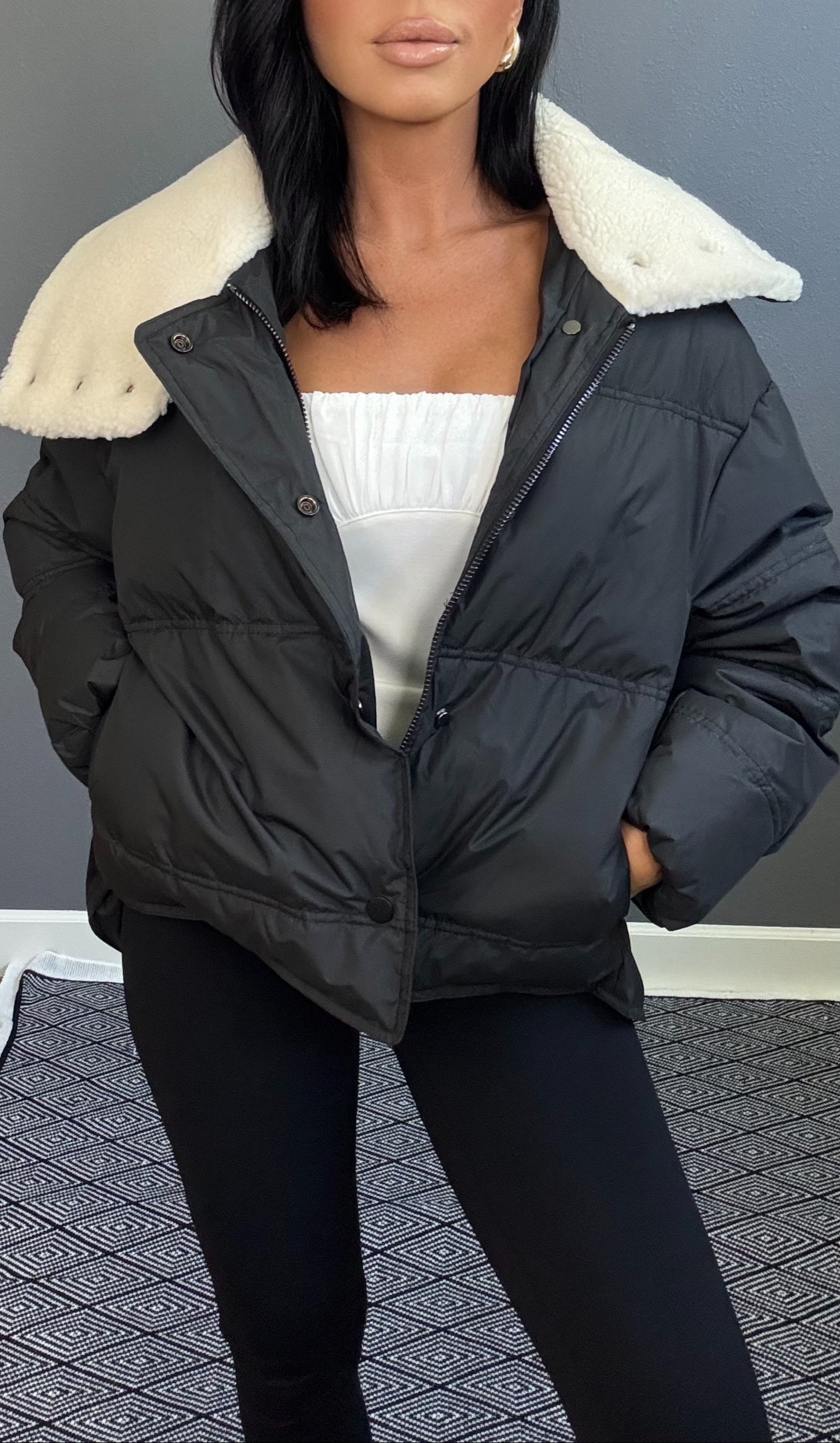 MONICA FAUX FUR PUFFER COAT (BLACK)