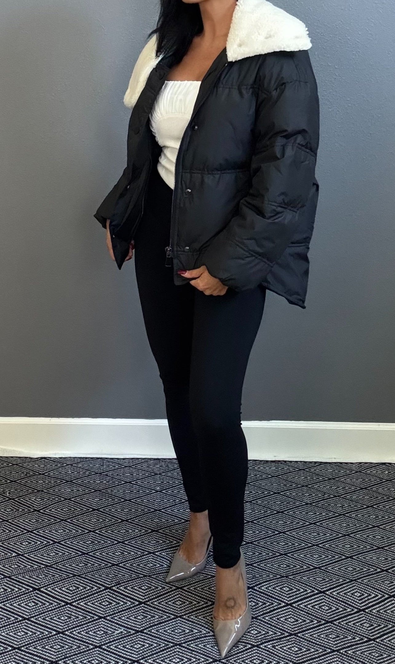 MONICA FAUX FUR PUFFER COAT (BLACK)