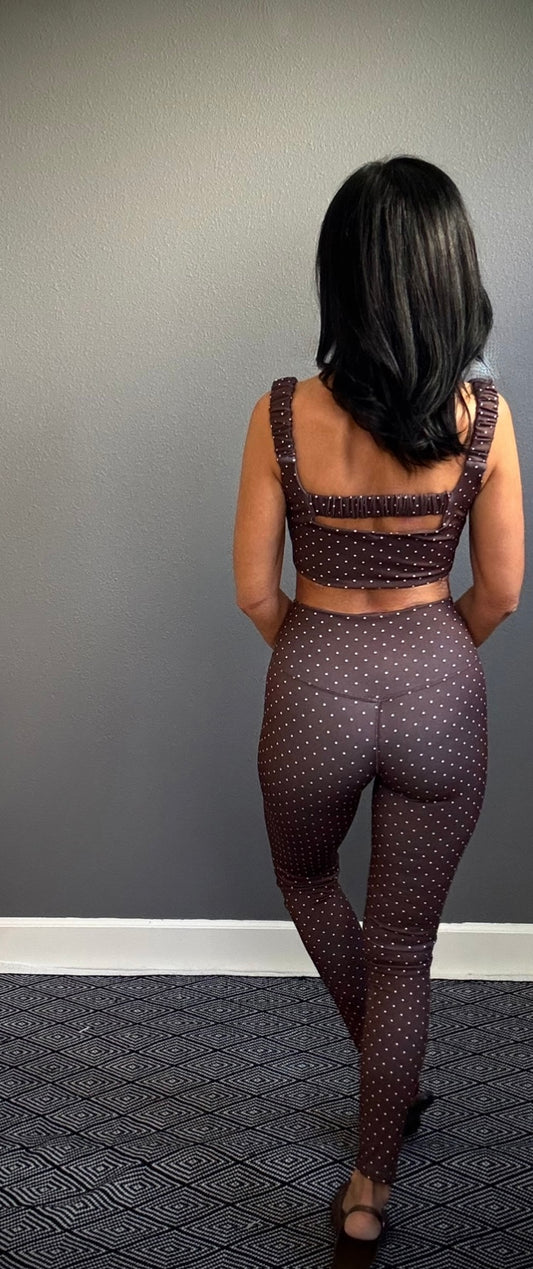 TAYLOR POLKA DOT STUDIO CROSSOVER LEGGINGS (BROWN)