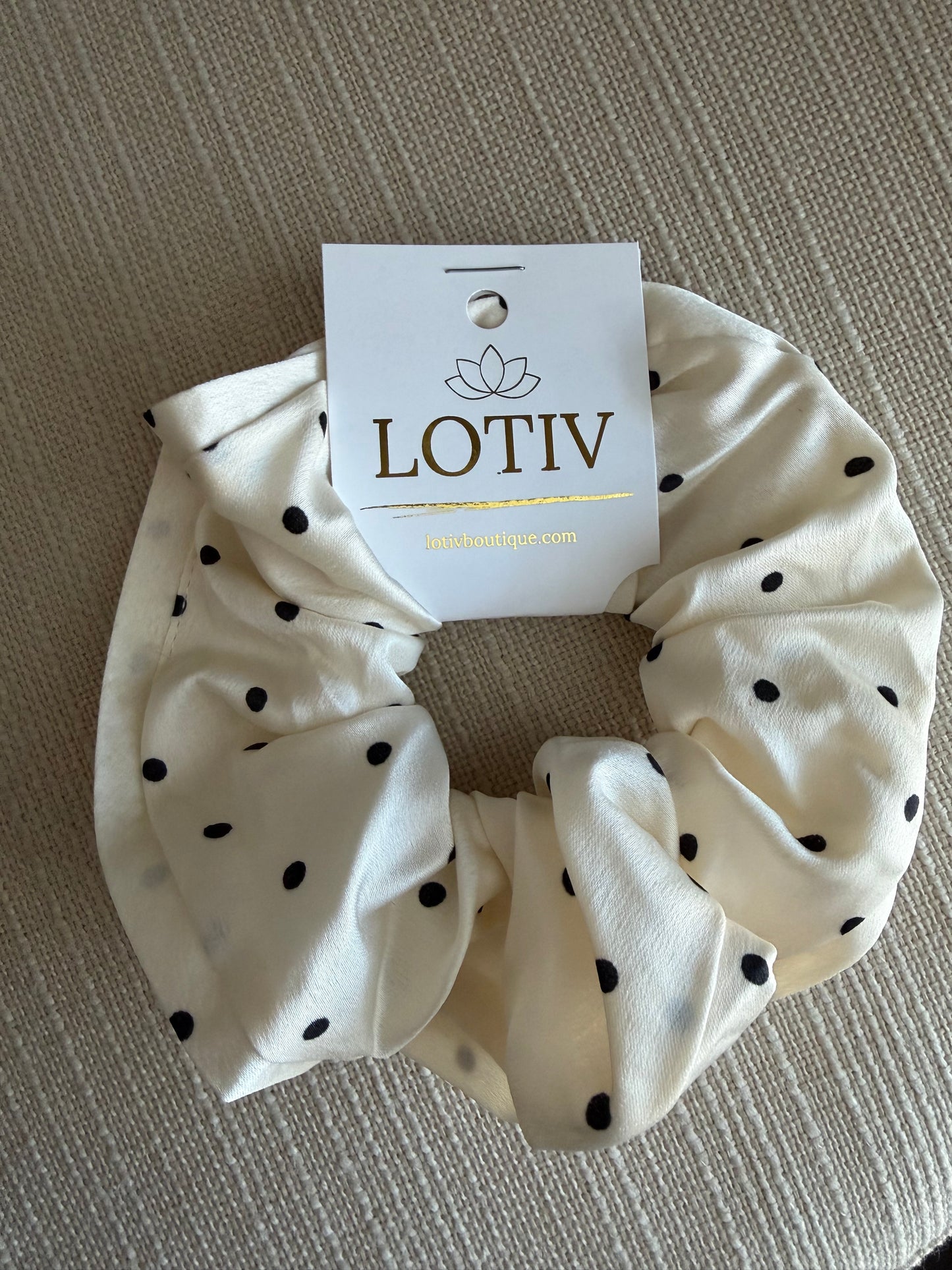 Polka Dot Silk Satin Soft Scrunchie (White or Black)
