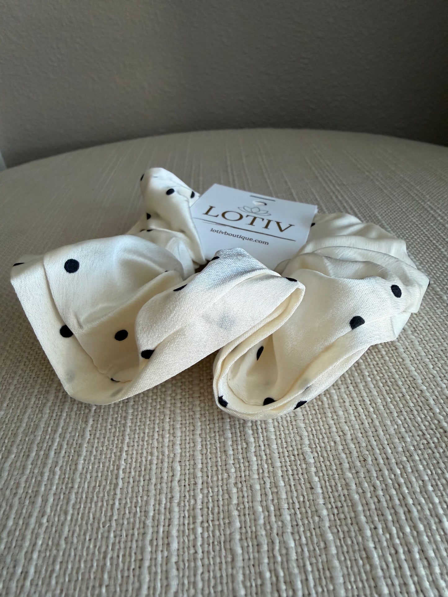 Polka Dot Silk Satin Soft Scrunchie (White or Black)