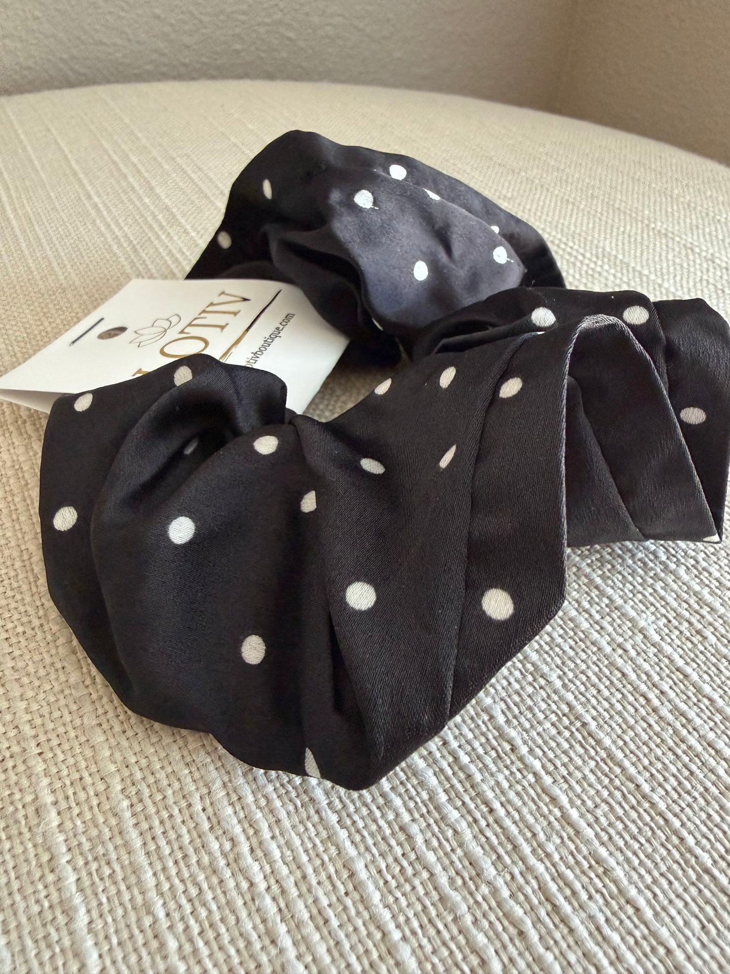 Polka Dot Silk Satin Soft Scrunchie (White or Black)