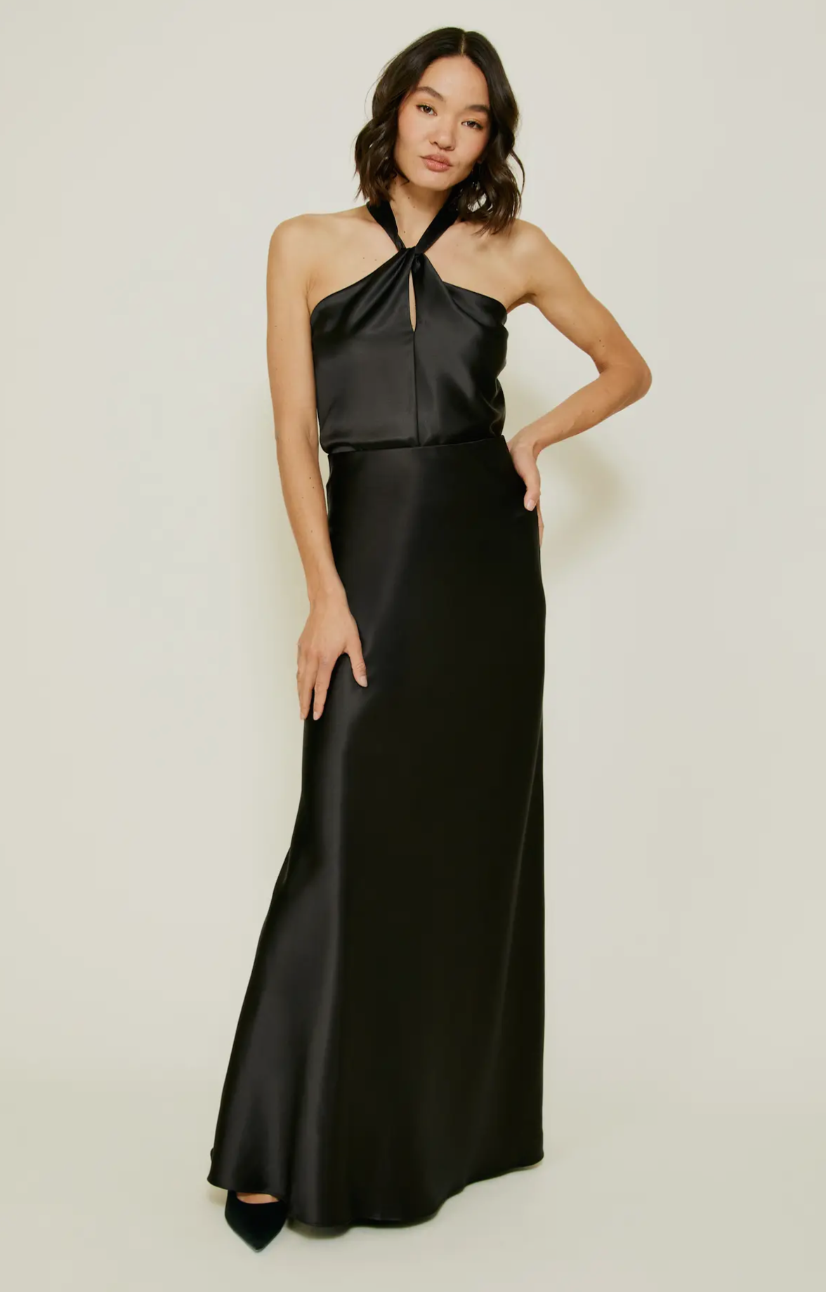 The Dreamer Halter Satin Top (Black)