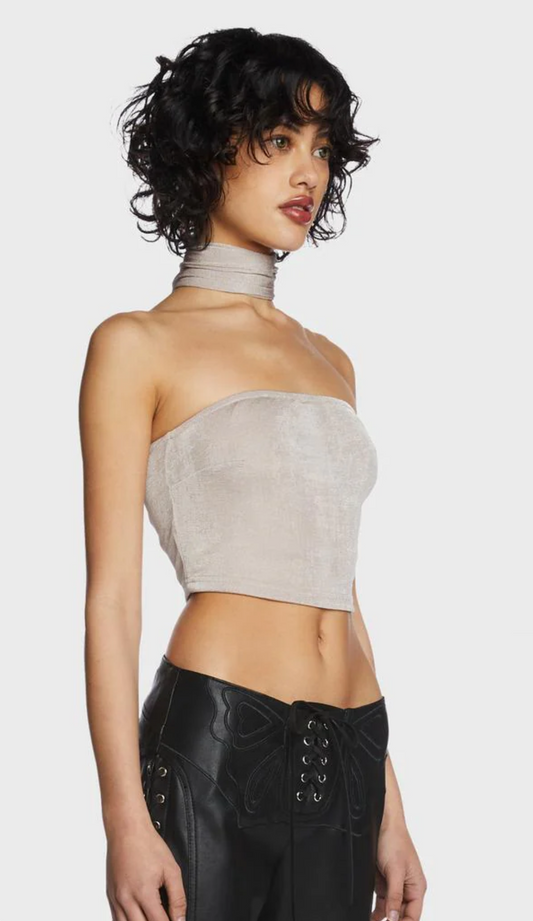 La La Choker Halter Tube Top (Shimmer Blush)