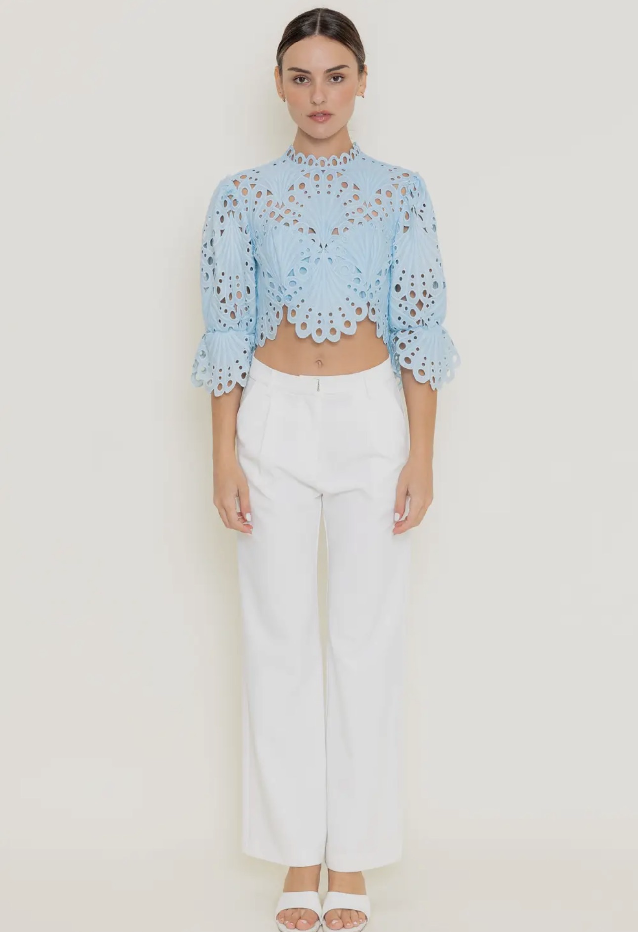 The Margot Eyelet Scalloped Top Blouse (Blue)
