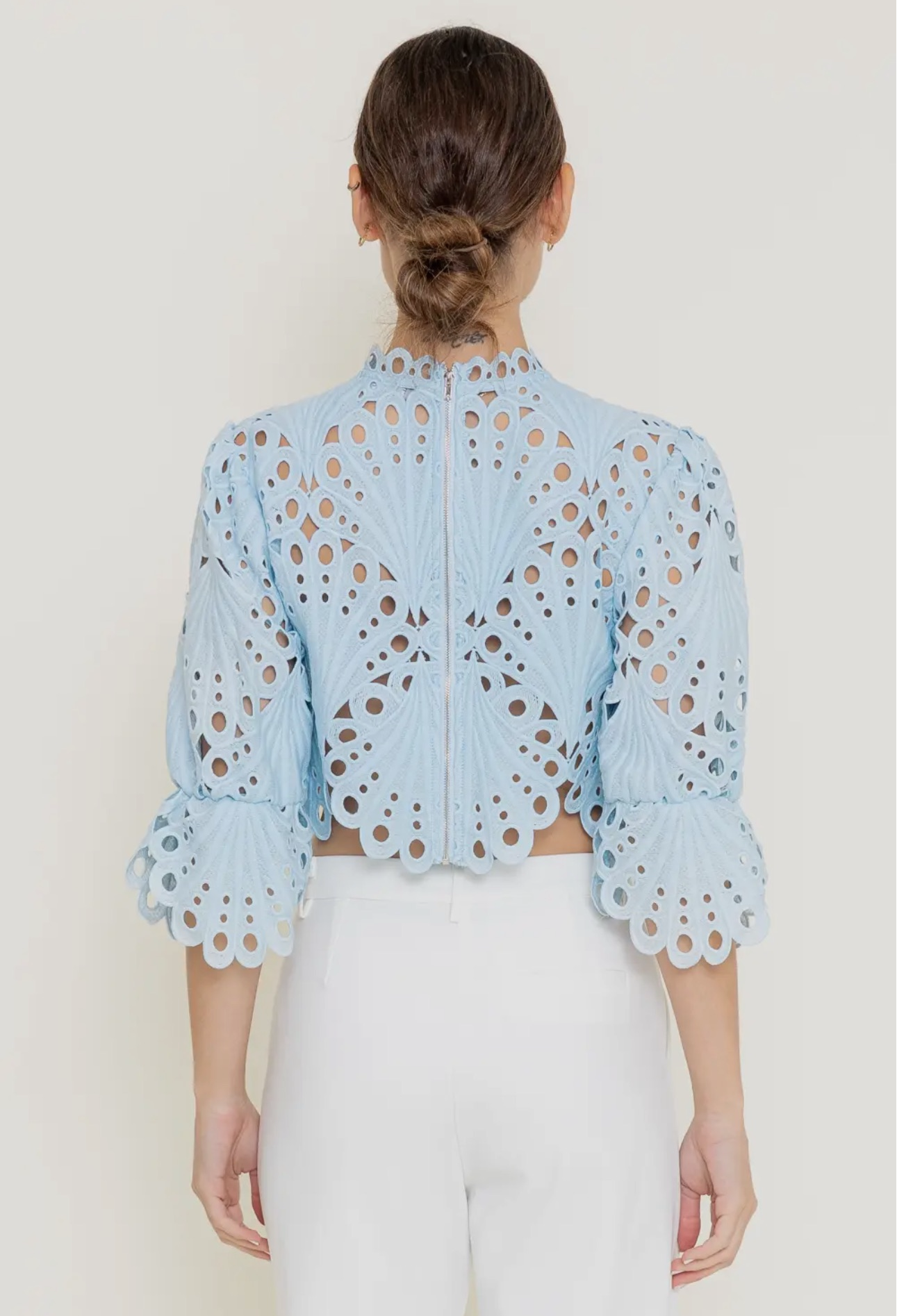 The Margot Eyelet Scalloped Top Blouse (Blue)