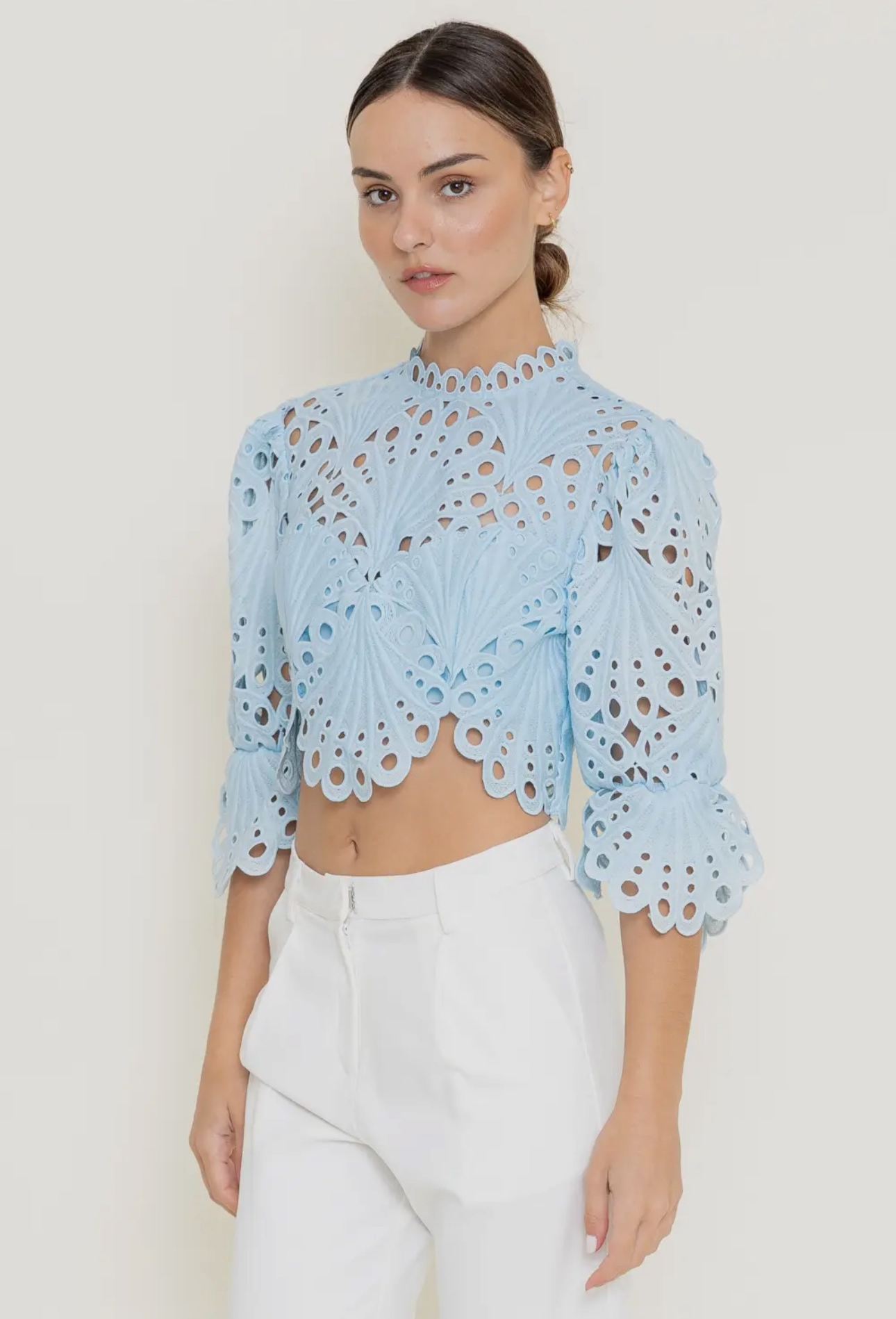The Margot Eyelet Scalloped Top Blouse (Blue)