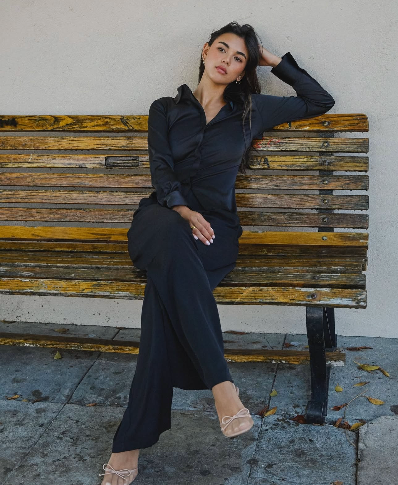 Halsey Satin Open Back Shirt (Black)