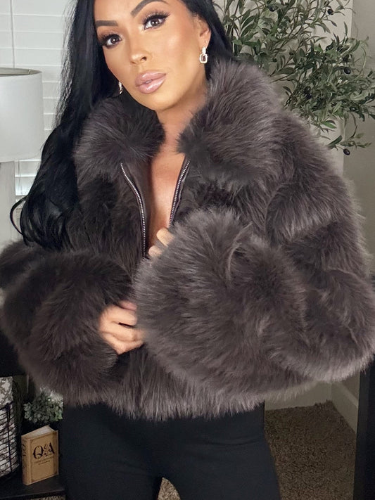 Lotiv Faux Fur Coat (Soft Chocolate Brown)