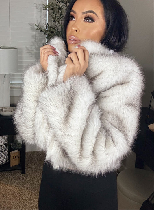 Brielle Fur Lined Open Jacket (Marled Beige)