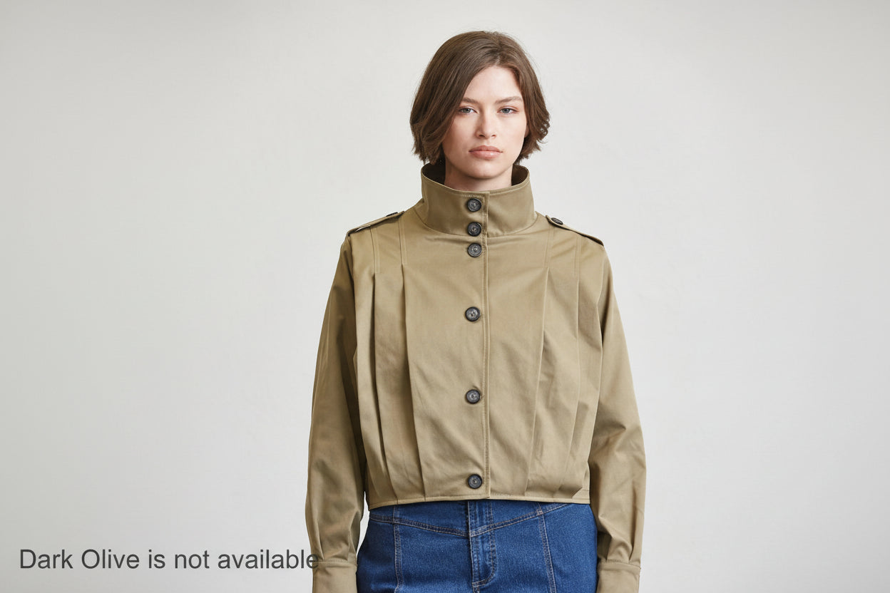 Tan Lotiv Beige Cropped Trench Women's Crop Pleated Jacket Outerwear