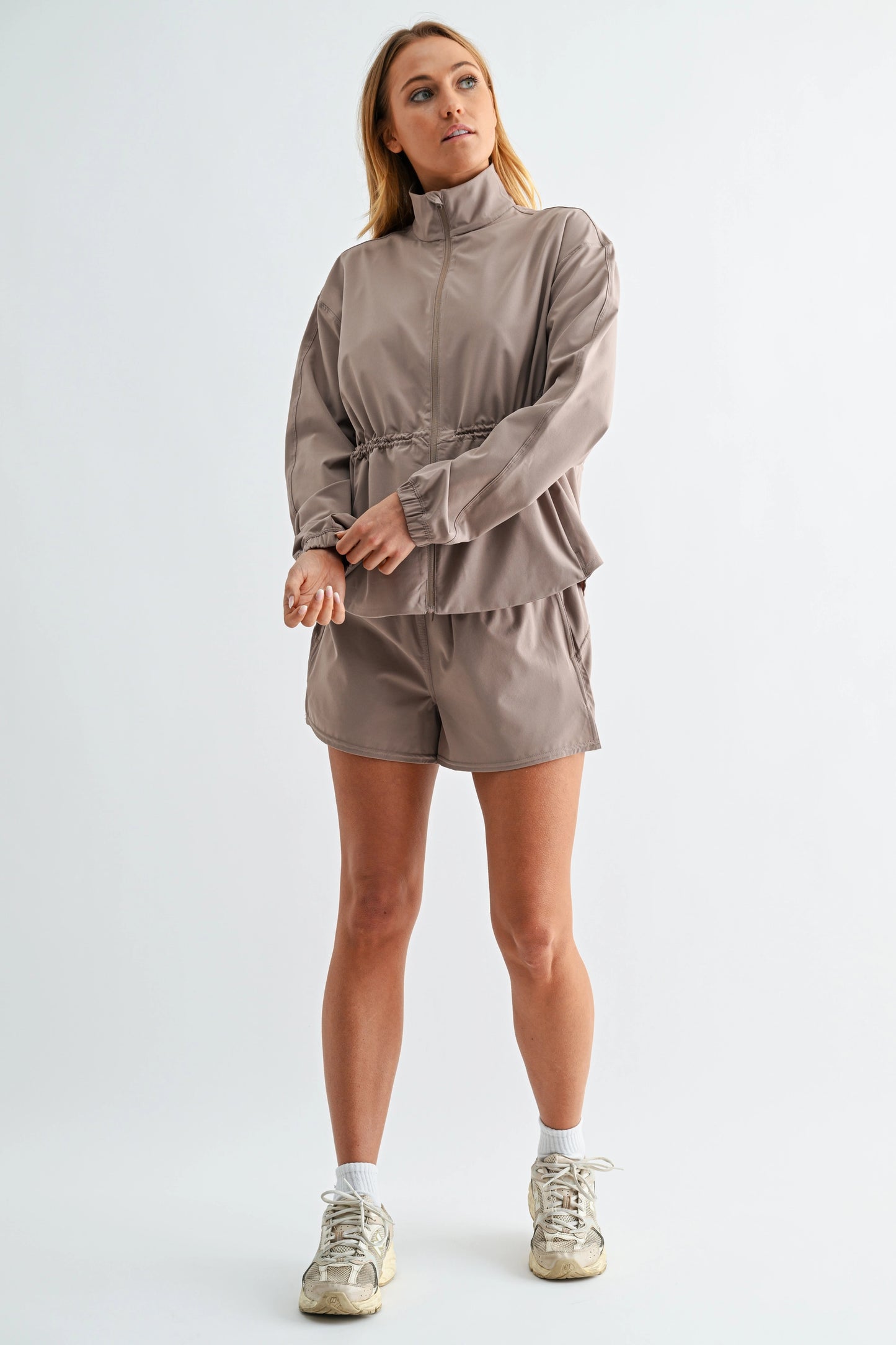 Brown Active Layer Taupe Collar Windbreaker Jacket Lotiv Basic Women's Parka