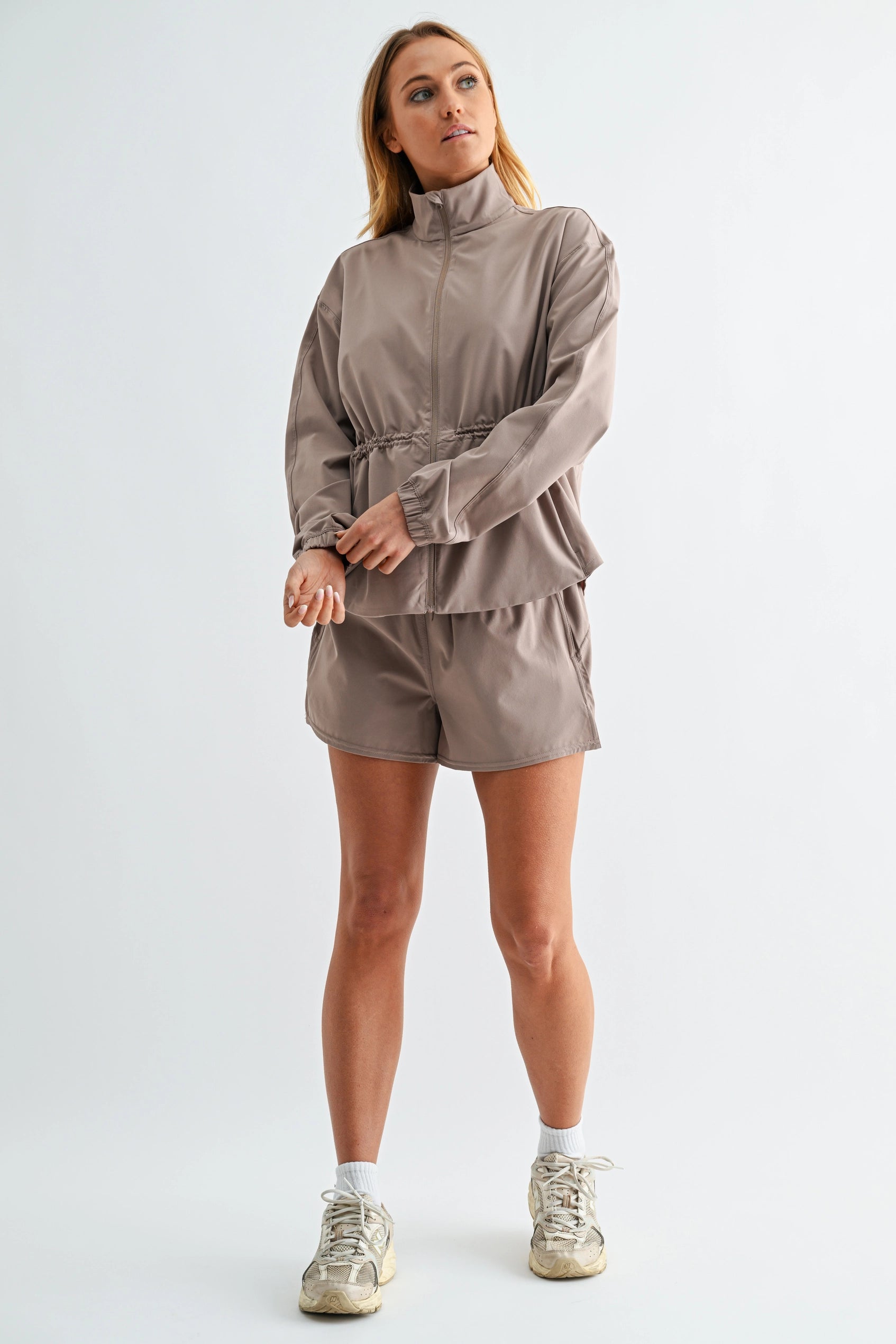 Brown Active Layer Taupe Collar Windbreaker Jacket Lotiv Basic Women's Parka