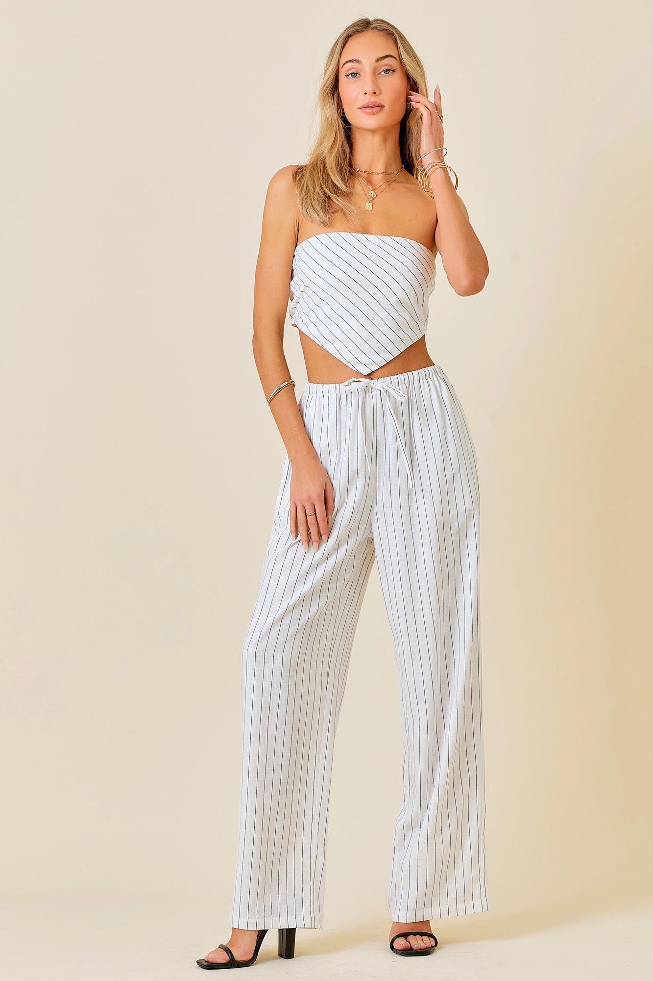 The Hamptons Striped Linen Set (White)