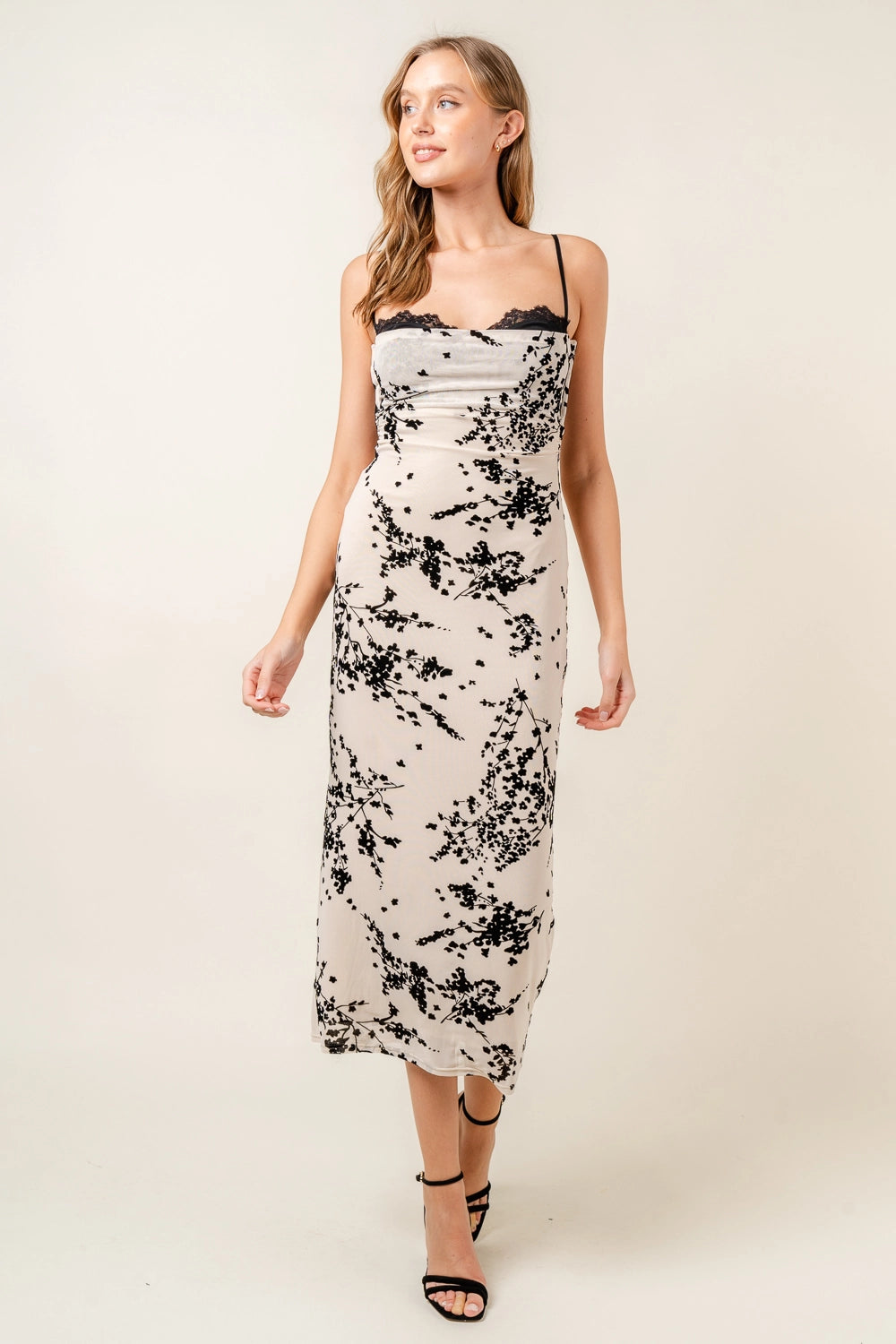 Black Floral Lace Cowl Neck Maxi Women's Dress Lotiv 