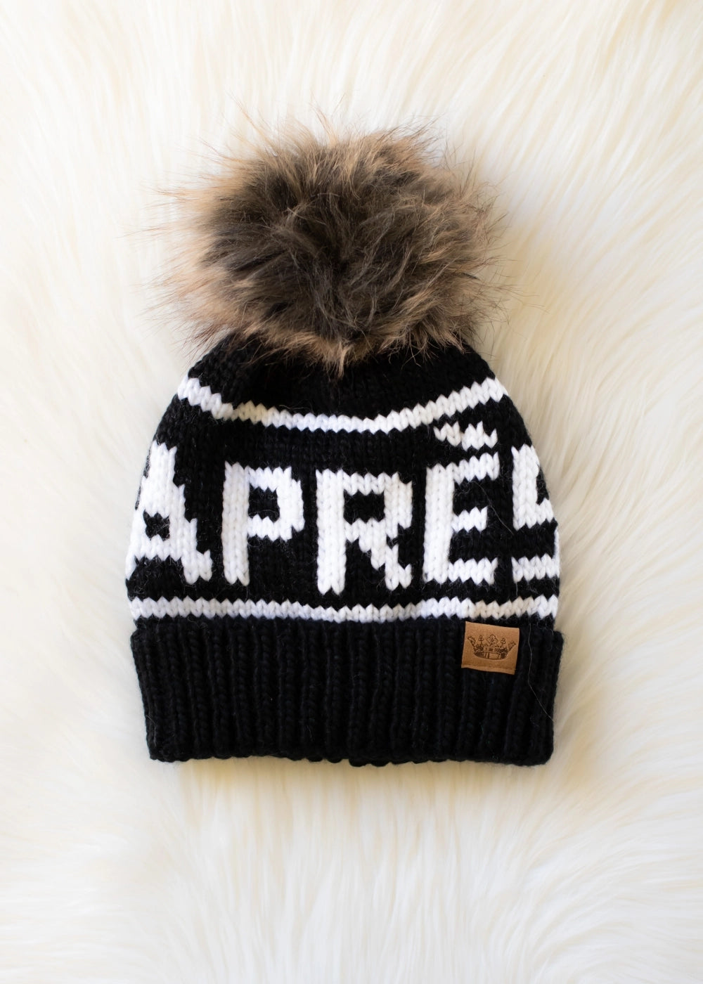 'Hit the Slopes' Apres Pom Pom Hat (Black & White)