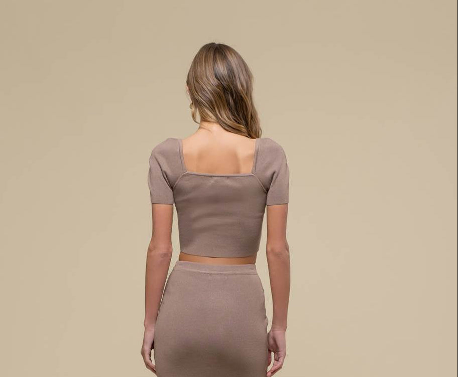 Helena Ribbed Square Neck Sweater Top (Tan)