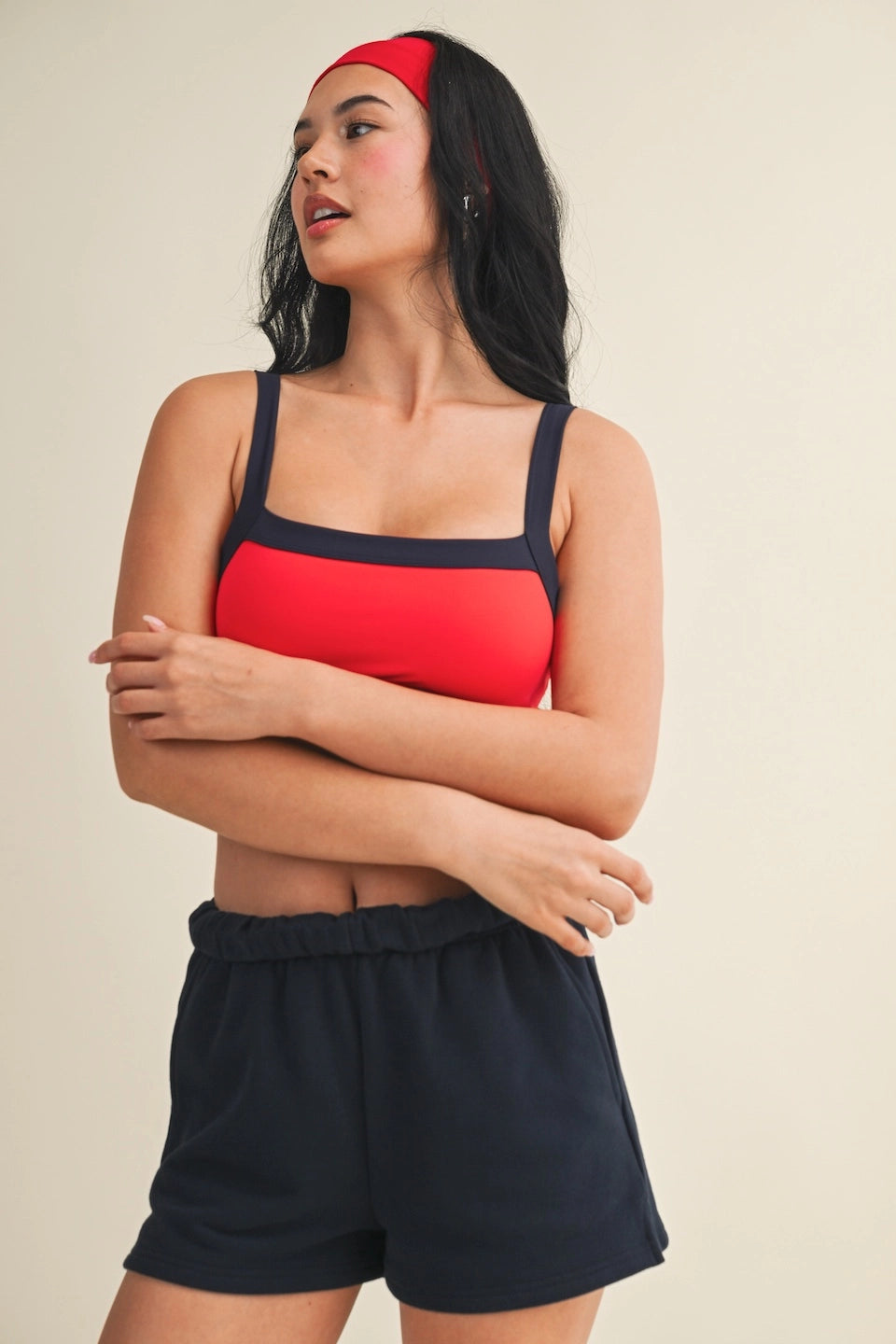 The Varsity Core Sports Bra (Blood Orange & Navy)