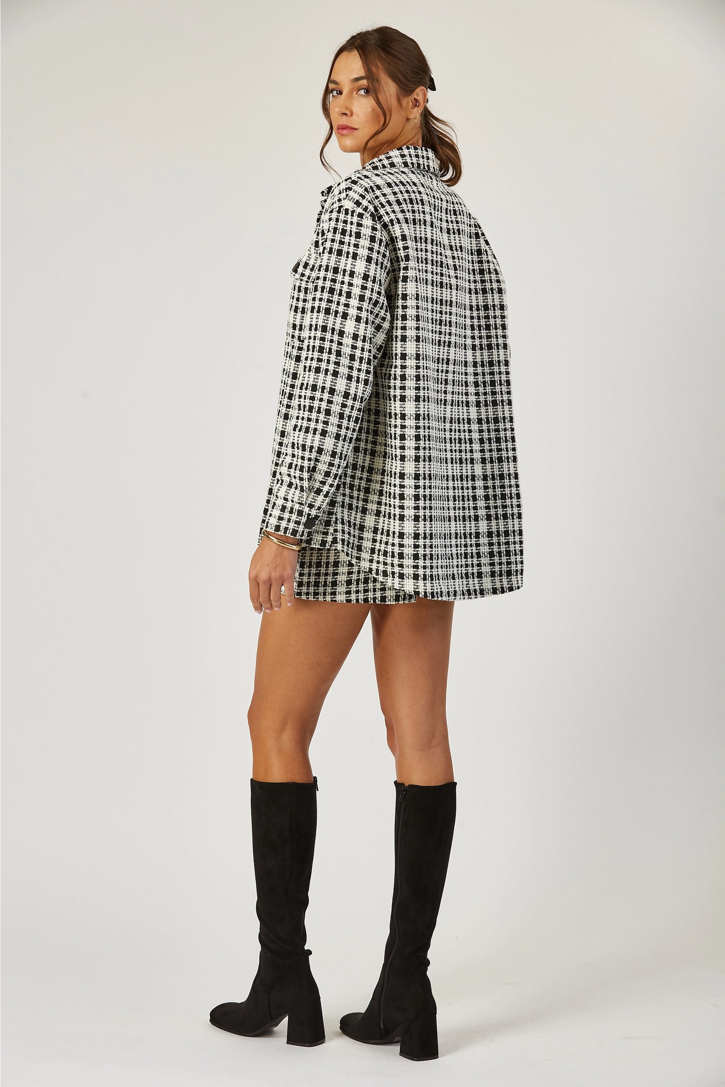 ANA TWEED OVERSIZED BLACK & WHITE PLAID BLAZER JACKET