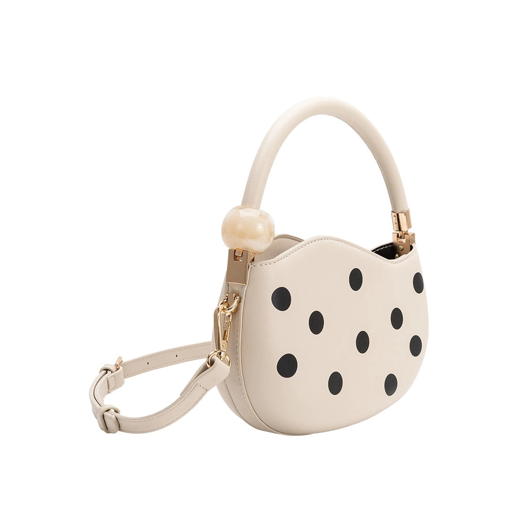 Jennie Recycled Vegan Polka Dot Top Handle Bag (Cream)