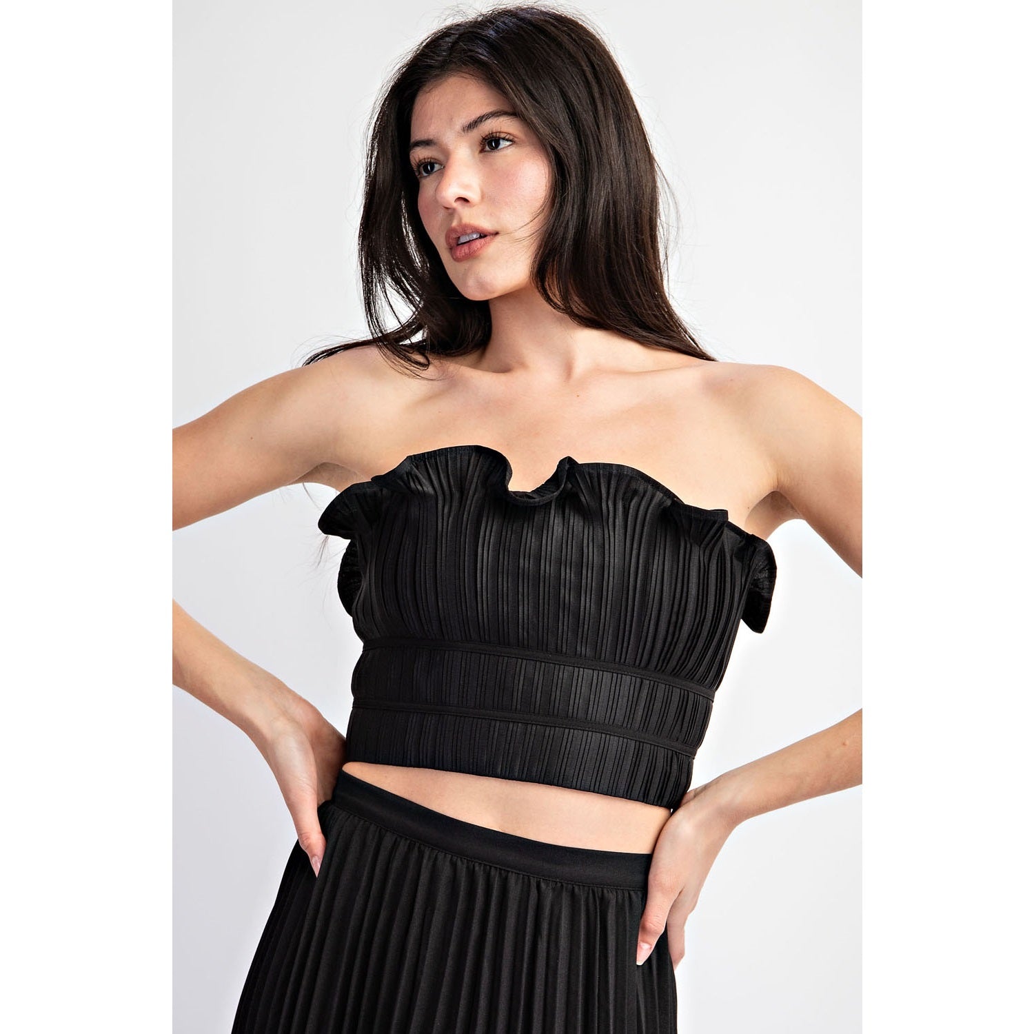 Black Whimsical Strapless Ruffle Tube Top Women's Date Night Lotiv Party Tops