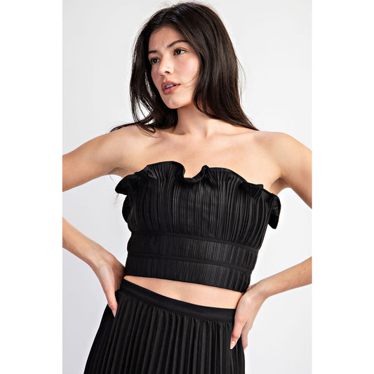 Black Whimsical Strapless Ruffle Tube Top Women's Date Night Lotiv Party Tops