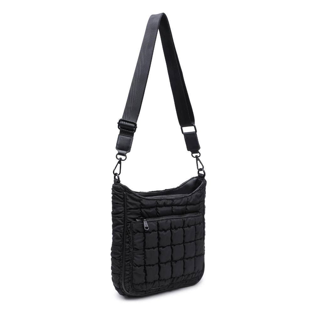 Aura Quilted Nylon Puffer Crossbody Bag (Black)