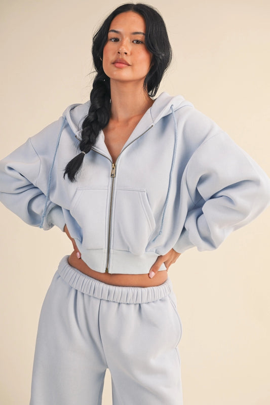 HUDA FLEECE OVERSIZED HOODIED JACKET (BLUE)