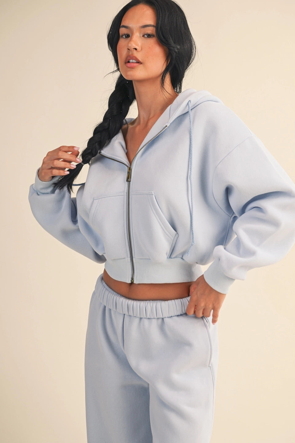 HUDA FLEECE OVERSIZED HOODIED JACKET (BLUE)