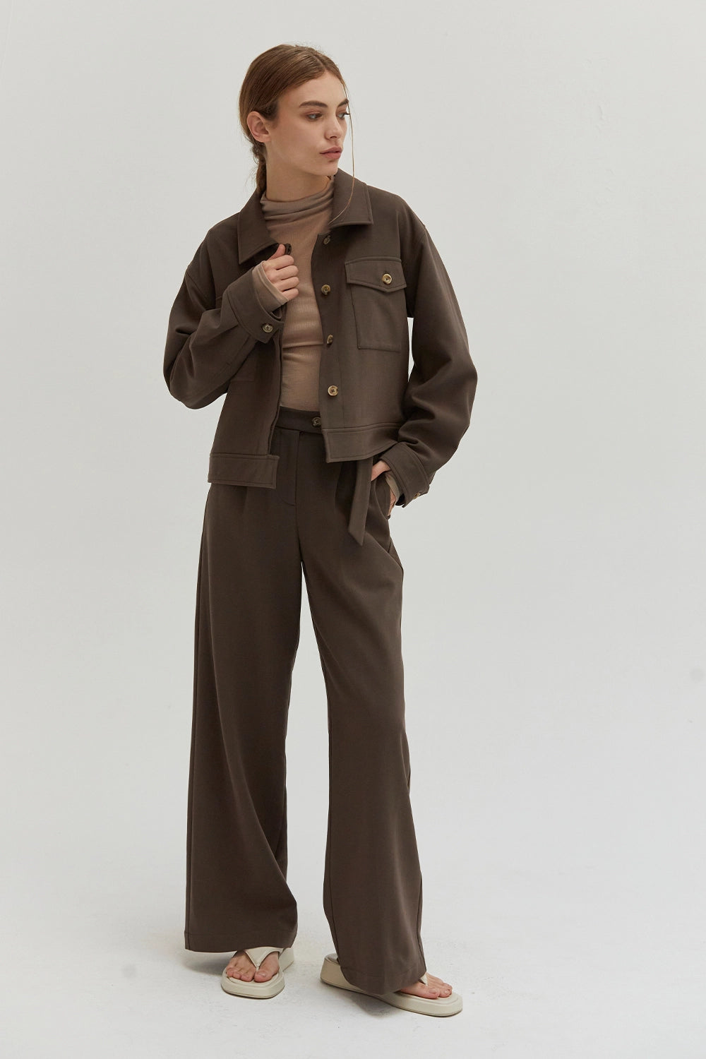 Elara Wide Leg Trouser Pants (Cacao)