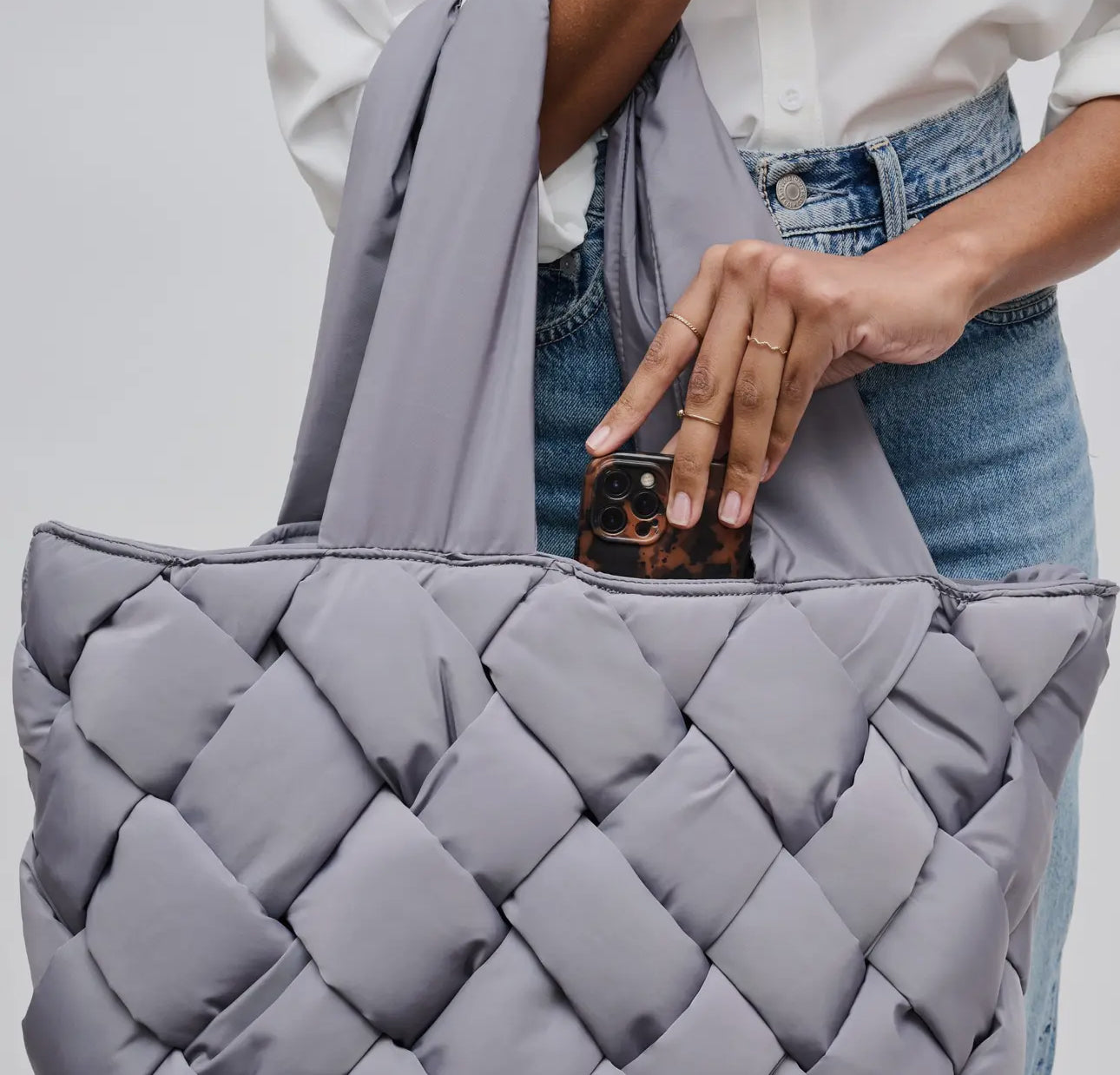 INTUITION EAST WEST WOVEN NYLON TOTE (CARBON)