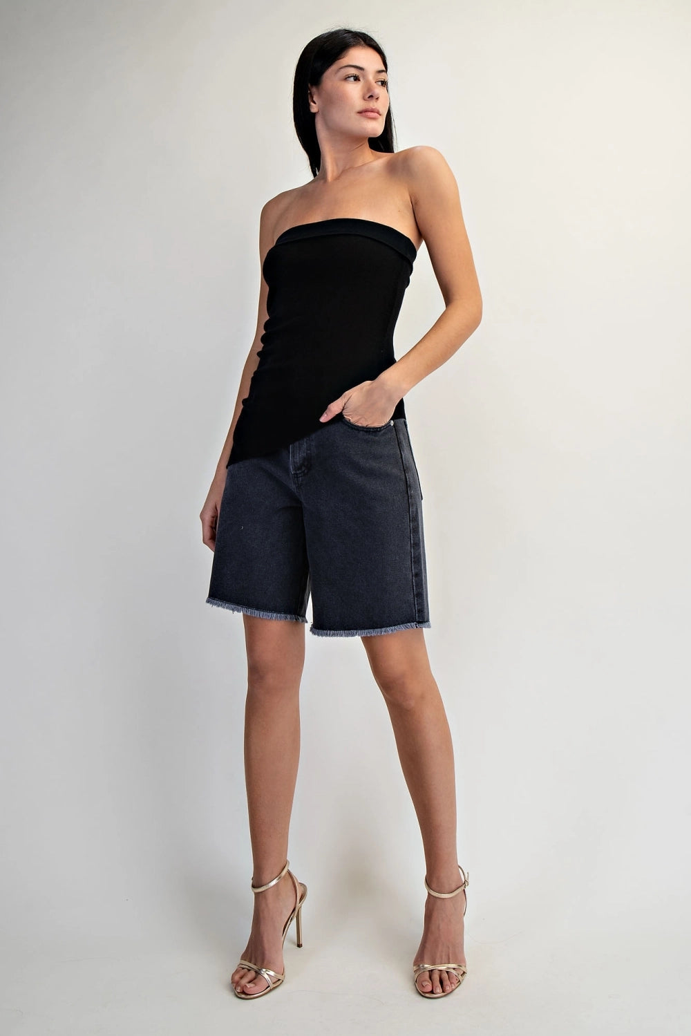 Black Denim Raw hem cut-offs jean women's shorts