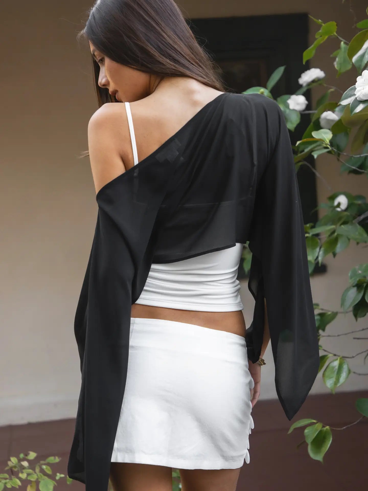 Black Sheer Overlay Cape Shawl Women's Blouse Beach Top