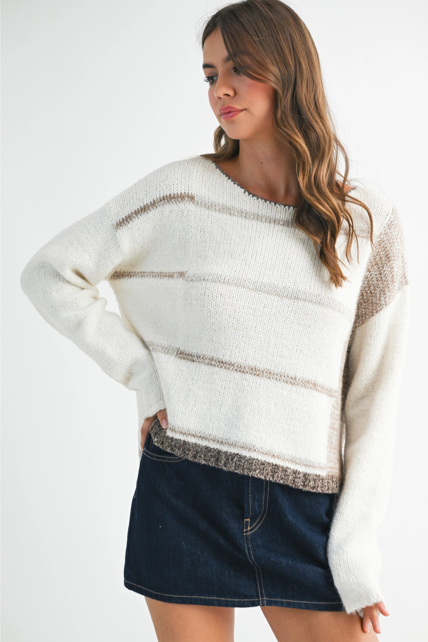 KENZIE STRIPED SWEATER (WHITE/OAT)