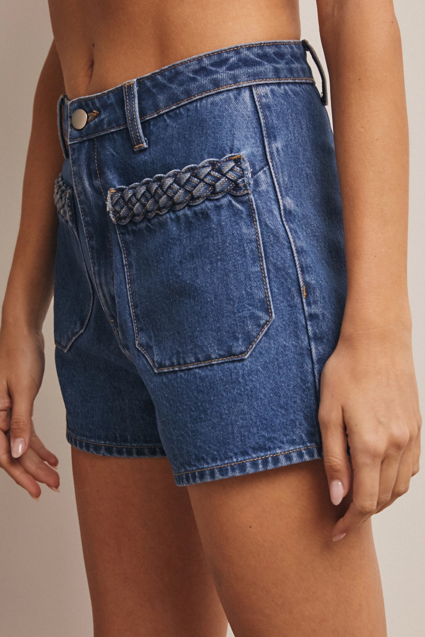 The Nora Braided Pocket Denim Shorts (Blue Haze)