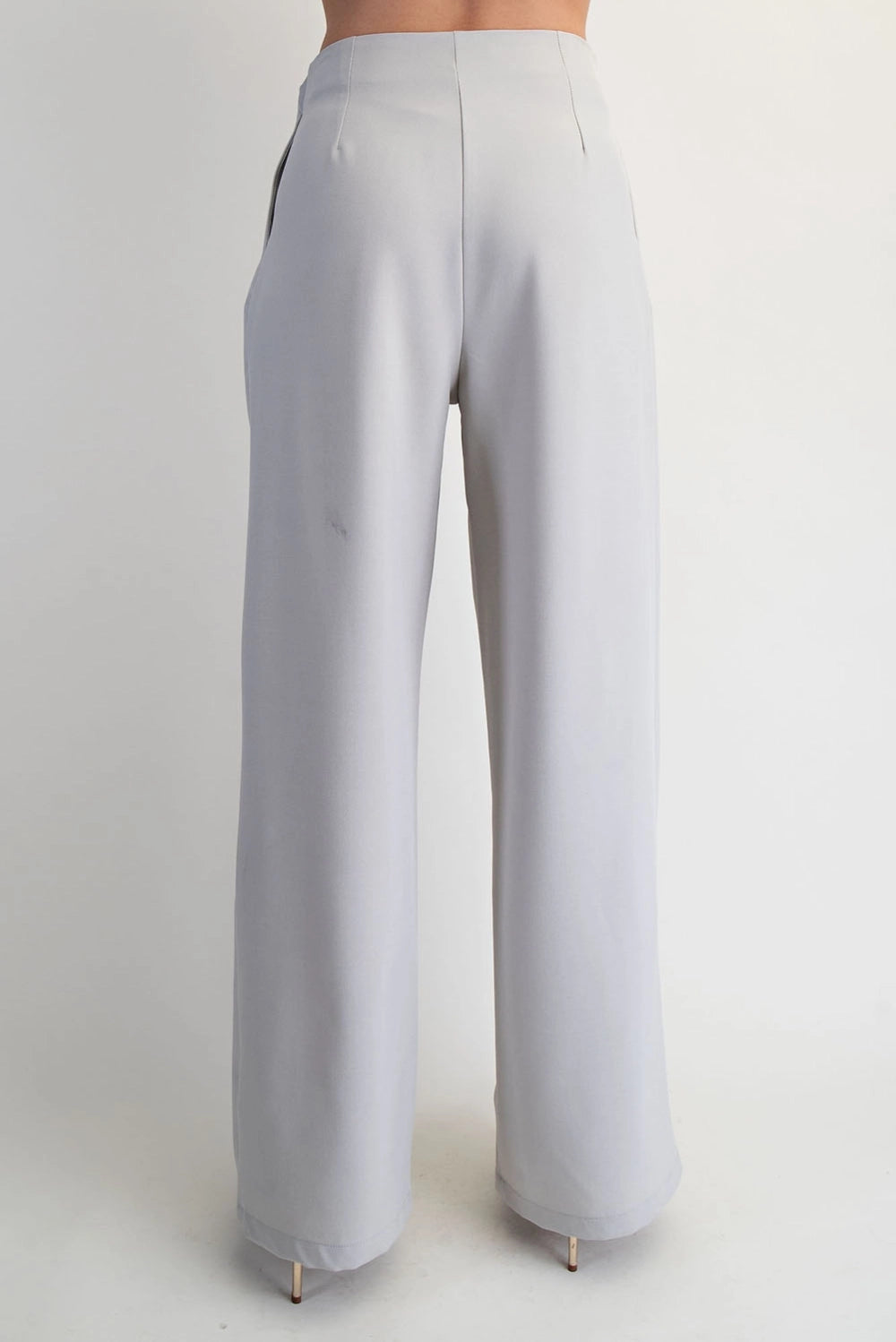 Gray Belted Pockets Wide Leg Pants