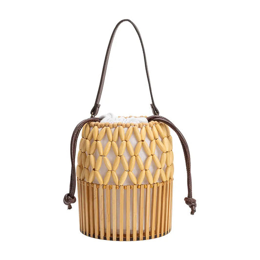 Naomi Natural Vegan Wooden Bamboo Top Handle Bag