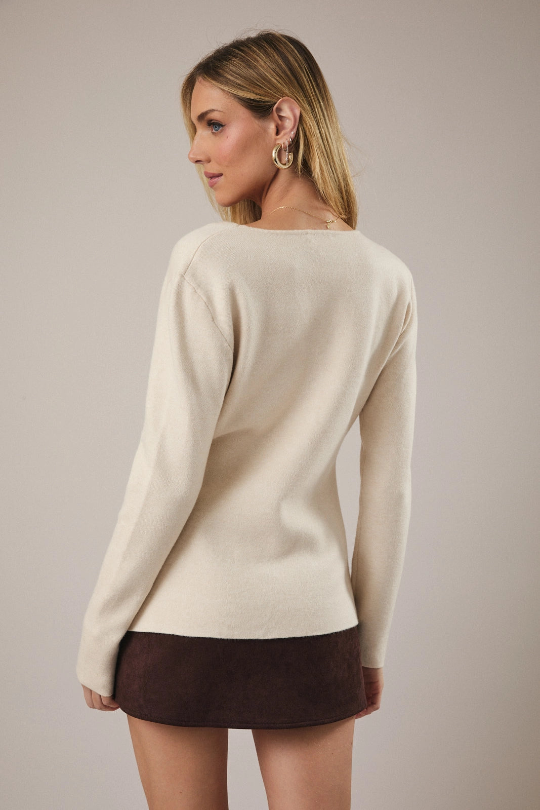 Alexia V Neck Cardigan (Beige)