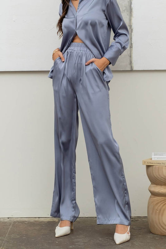 Astoria Satin Wide Leg Pants (Blue)