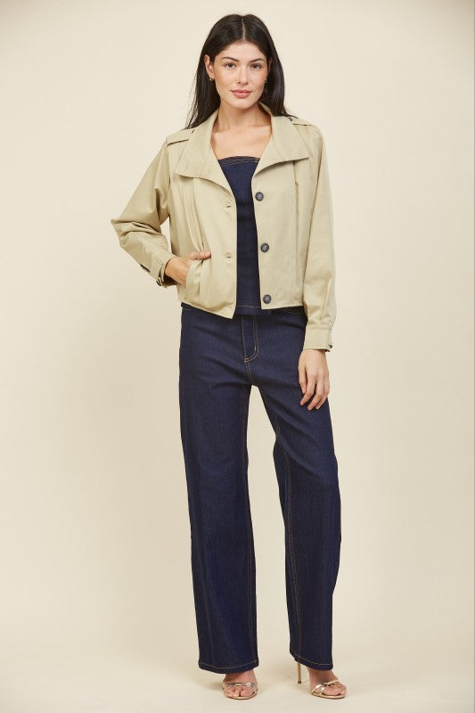 Beige Cropped Trench Pleated Women's Lotiv Jacket Outerwear
