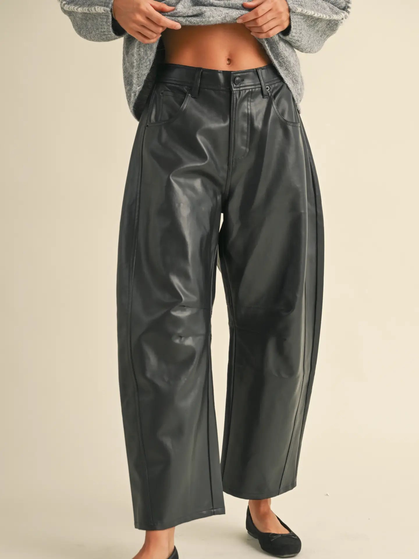 Faux Leather Barrel Pants (Black)