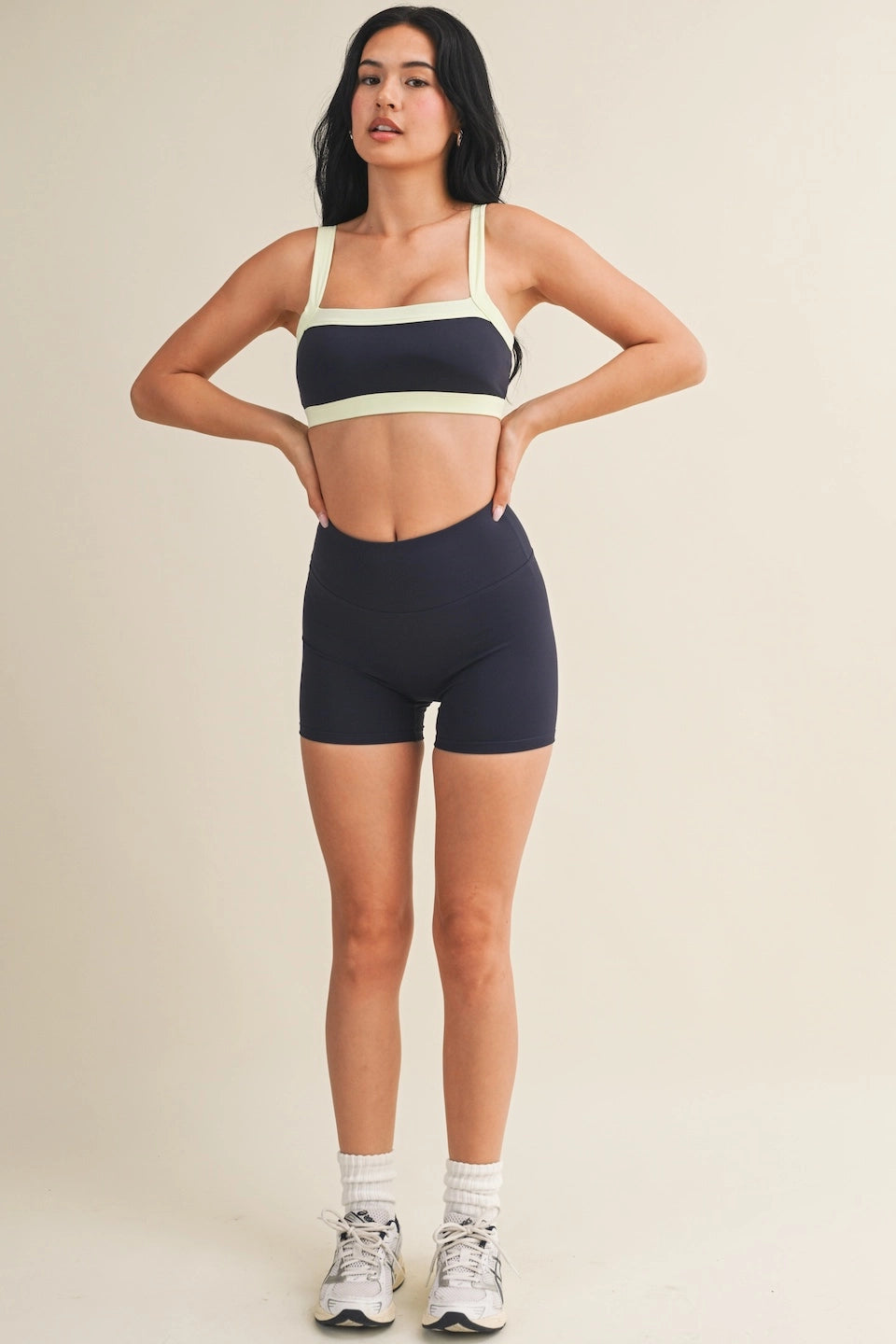 The Varsity Core Sports Bra (Cream & Navy)
