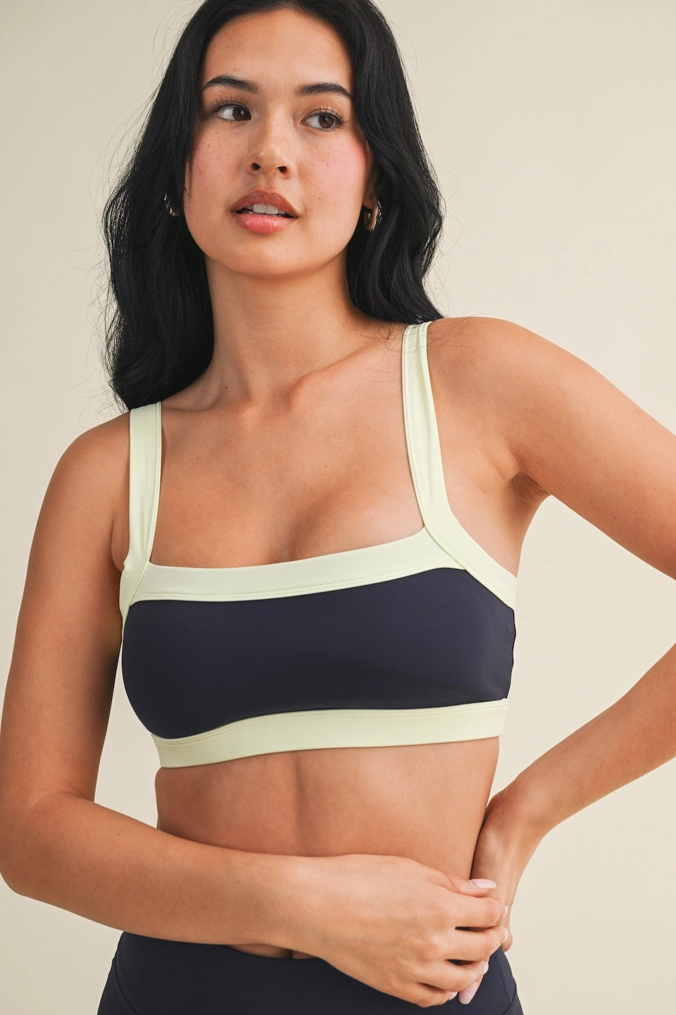 The Varsity Core Sports Bra (Cream & Navy)