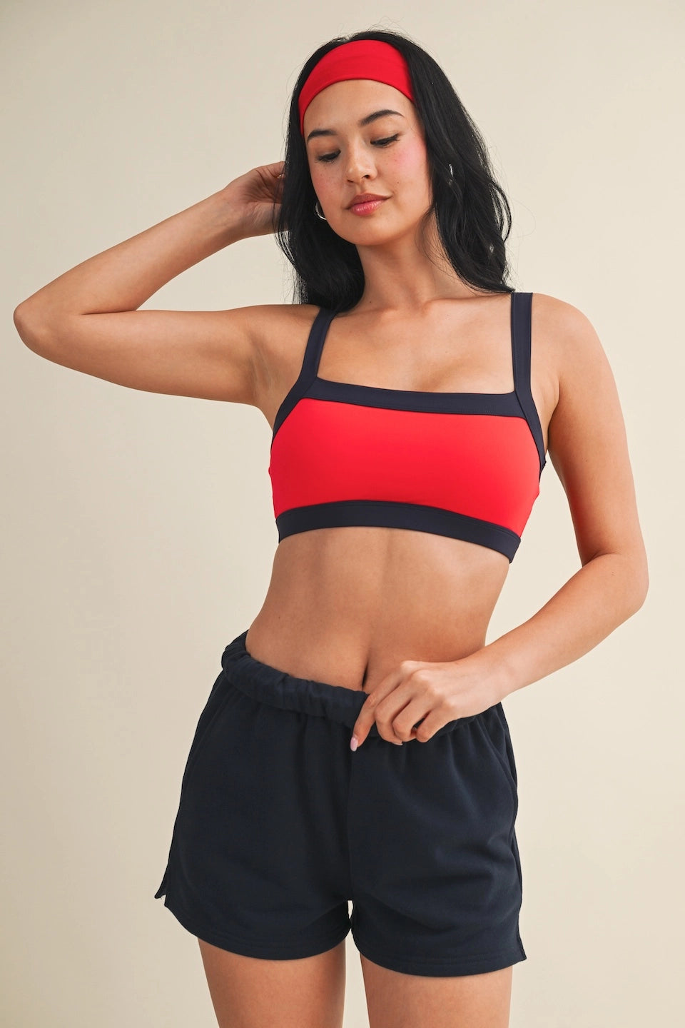 The Varsity Core Sports Bra (Blood Orange & Navy)